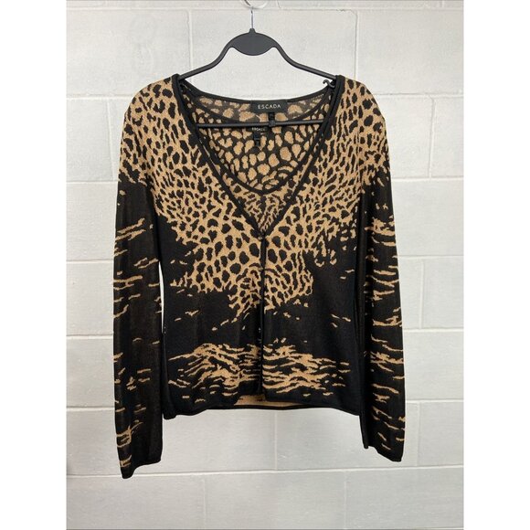 Escada x Margaretha Ley Leopard‎ Sweater Cardigan Set Tank Camisole EU 36 - Picture 2 of 9